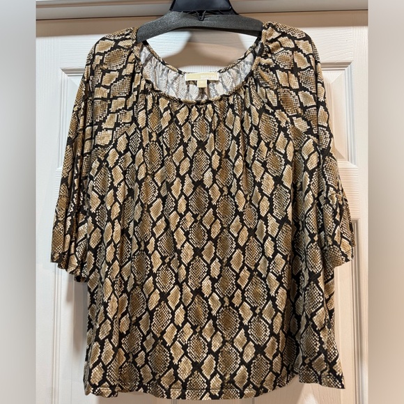 Michael Kors Tan and Brown Graphic 3/4 Sleeve Blouse - Picture 6 of 6